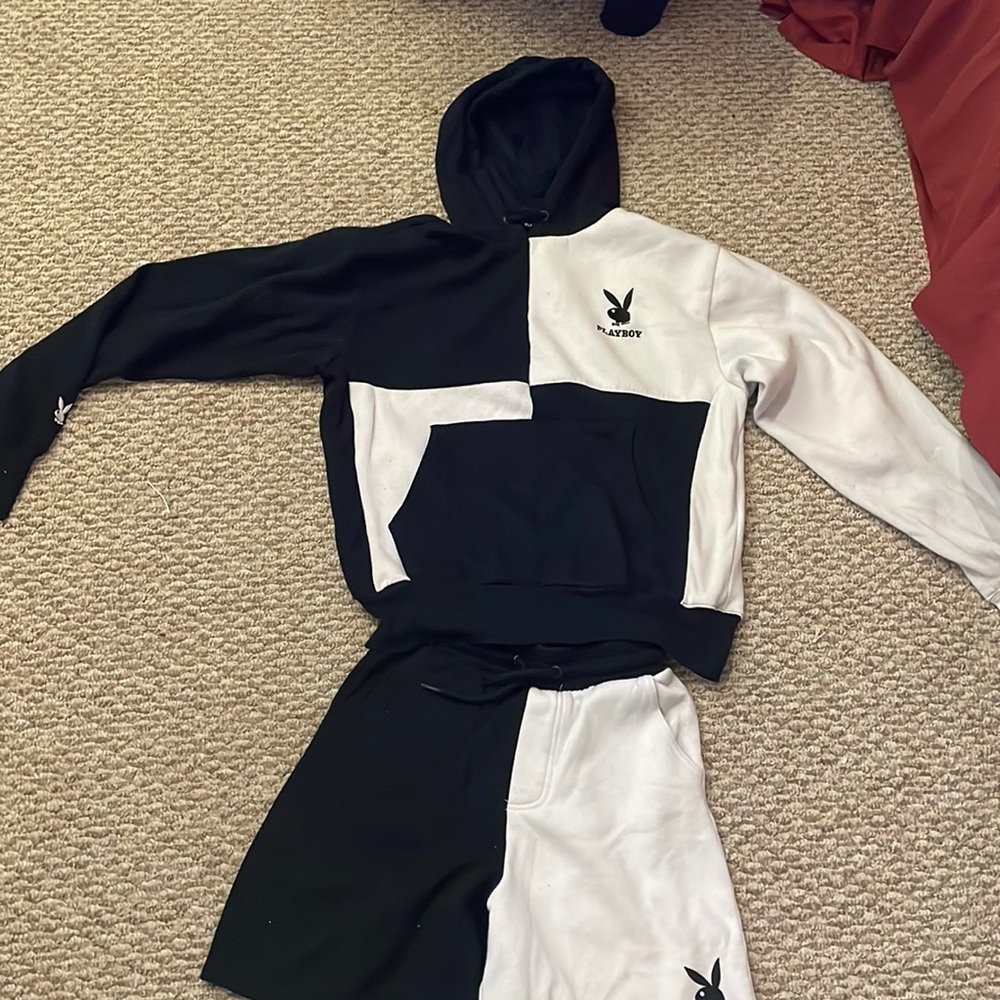 Playboy tracksuit, shorts and a sweater, size small
